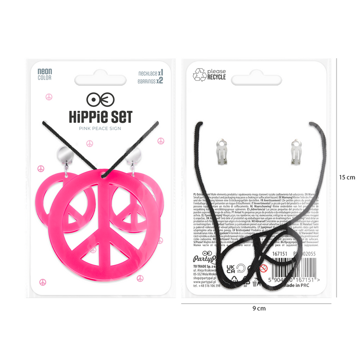 Klipsy i naszyjnik z pacyfką neonowe różowe zestaw