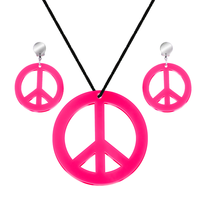 Klipsy i naszyjnik z pacyfką neonowe różowe zestaw