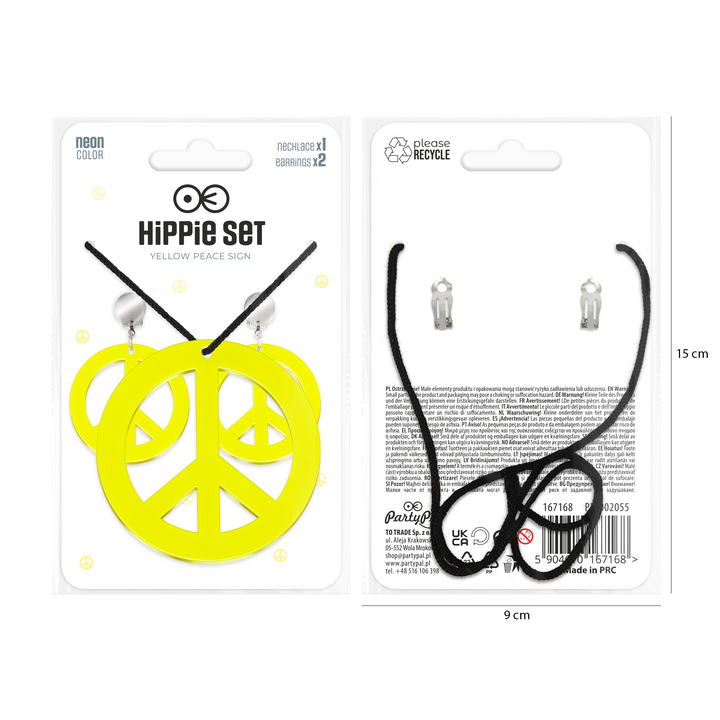 Klipsy i naszyjnik z pacyfką neonowe żółte zestaw