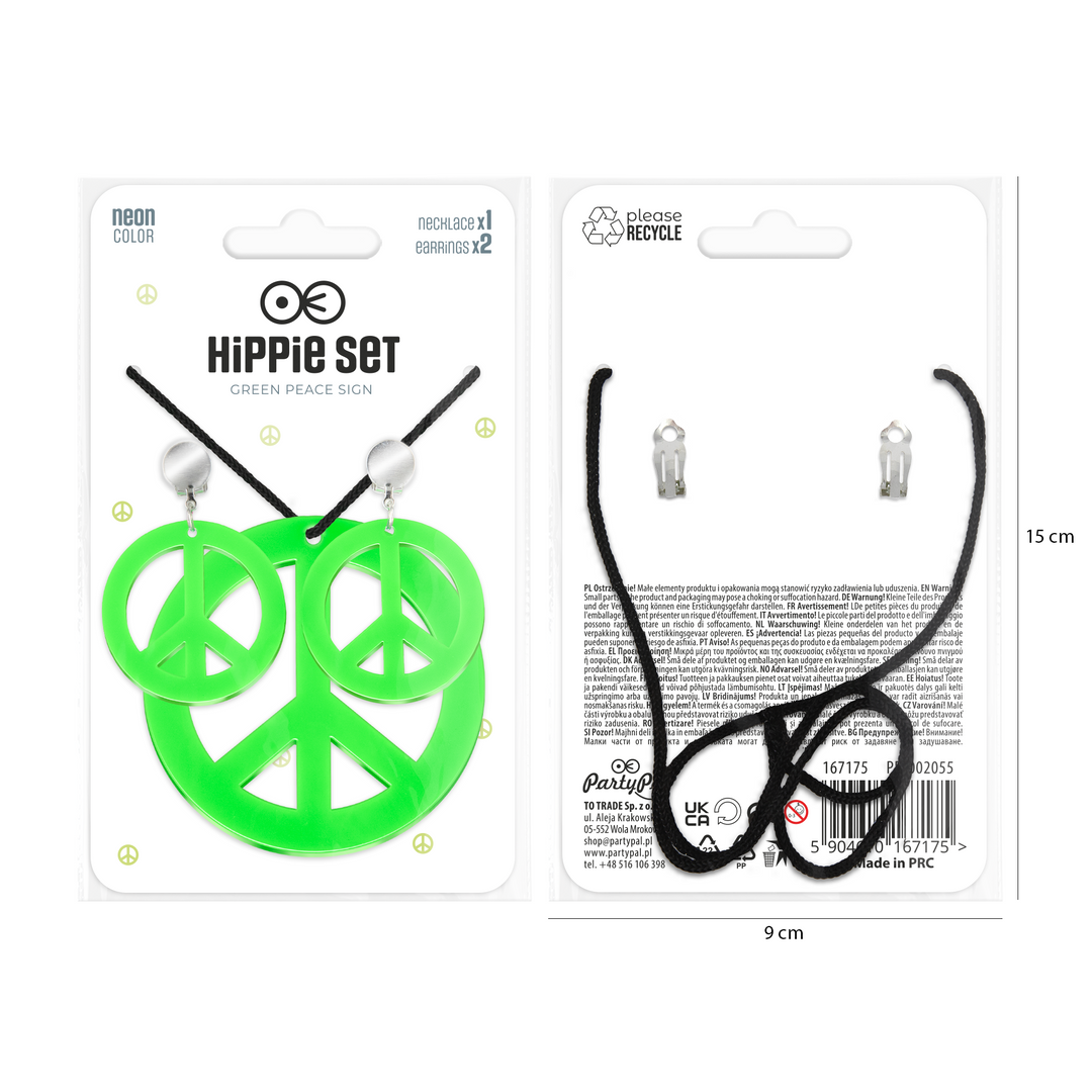 Klipsy i naszyjnik z pacyfką neonowe zielone zestaw
