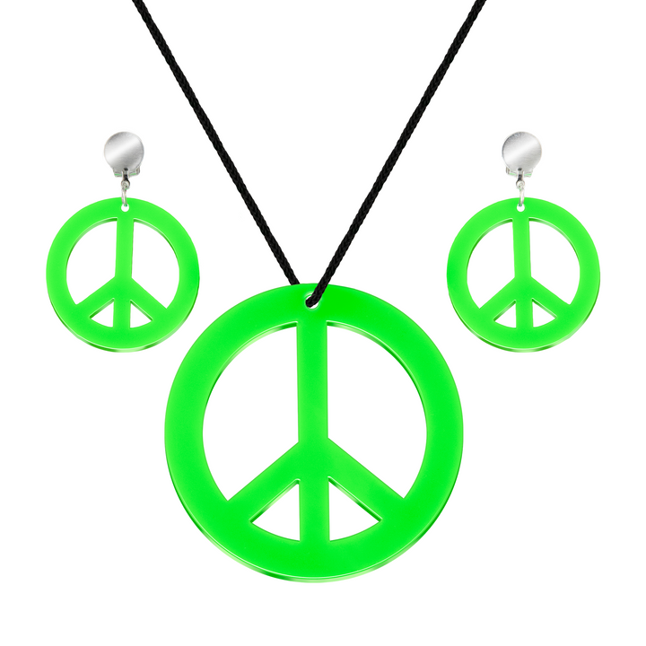 Klipsy i naszyjnik z pacyfką neonowe zielone zestaw