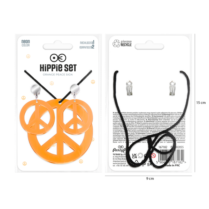 Klipsy i naszyjnik z pacyfką neonowe pomarańczowe zestaw