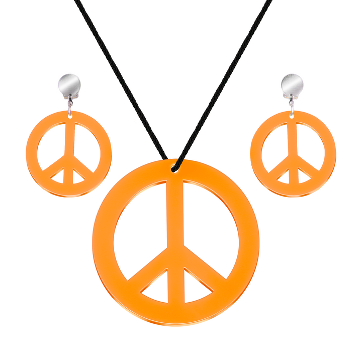 Klipsy i naszyjnik z pacyfką neonowe pomarańczowe zestaw