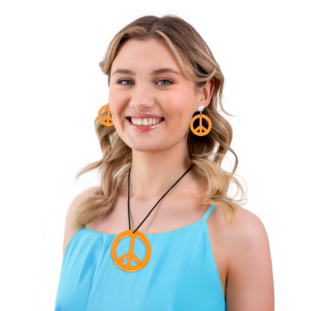 Klipsy i naszyjnik z pacyfką neonowe pomarańczowe zestaw