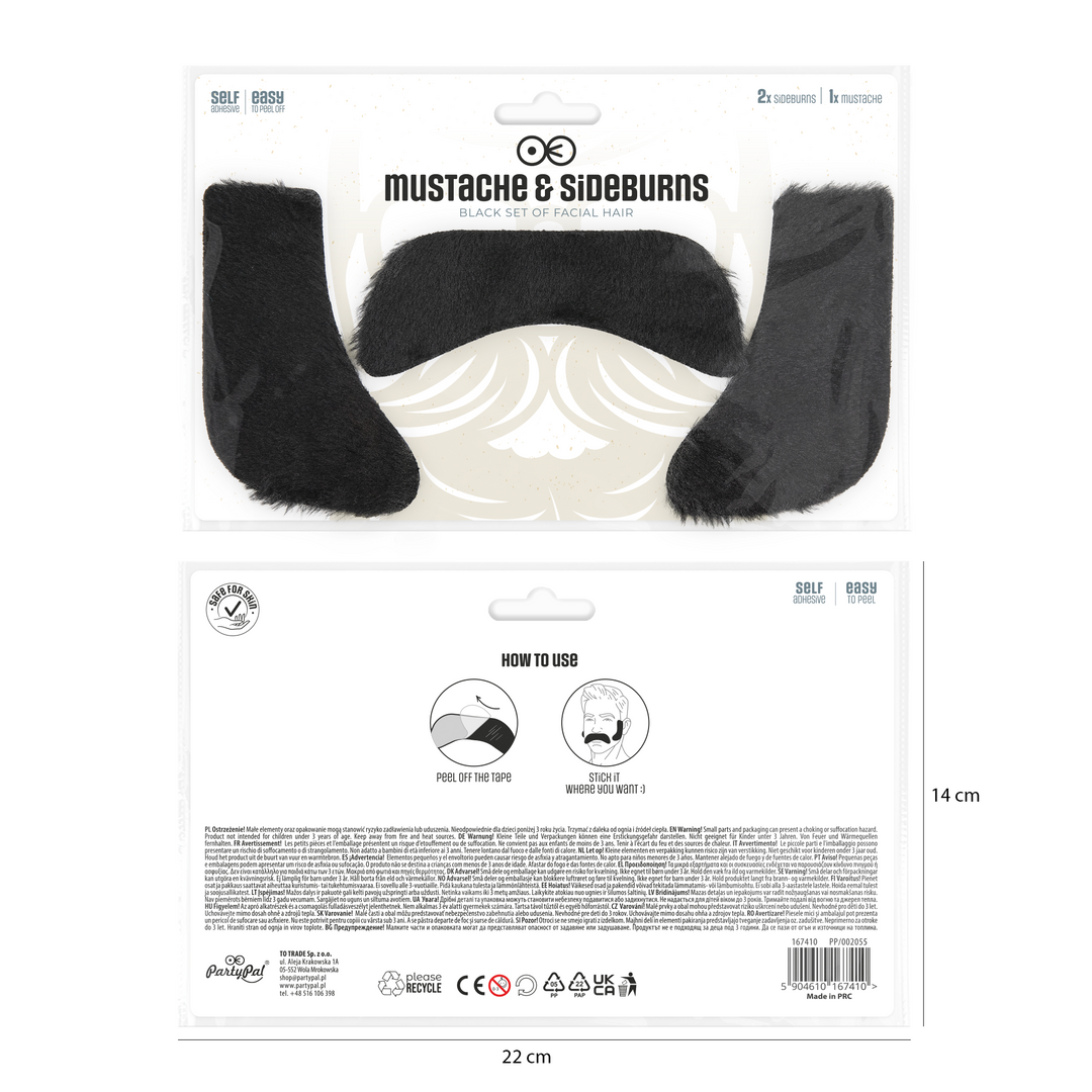 Sztuczne bokobrody i wąsy - zestaw