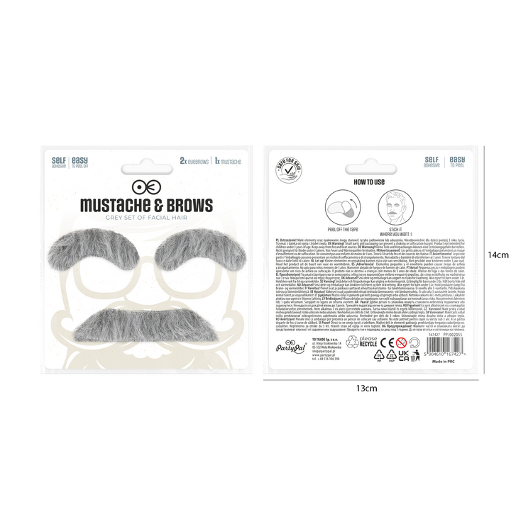 Sztuczne brwi i wąsy siwe - zestaw