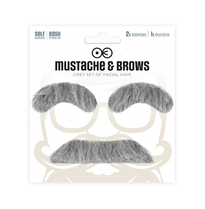 Sztuczne brwi i wąsy siwe - zestaw