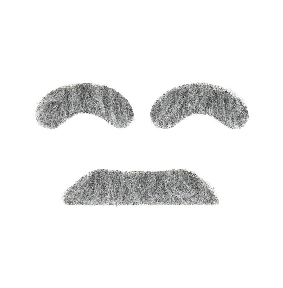 Sztuczne brwi i wąsy siwe - zestaw