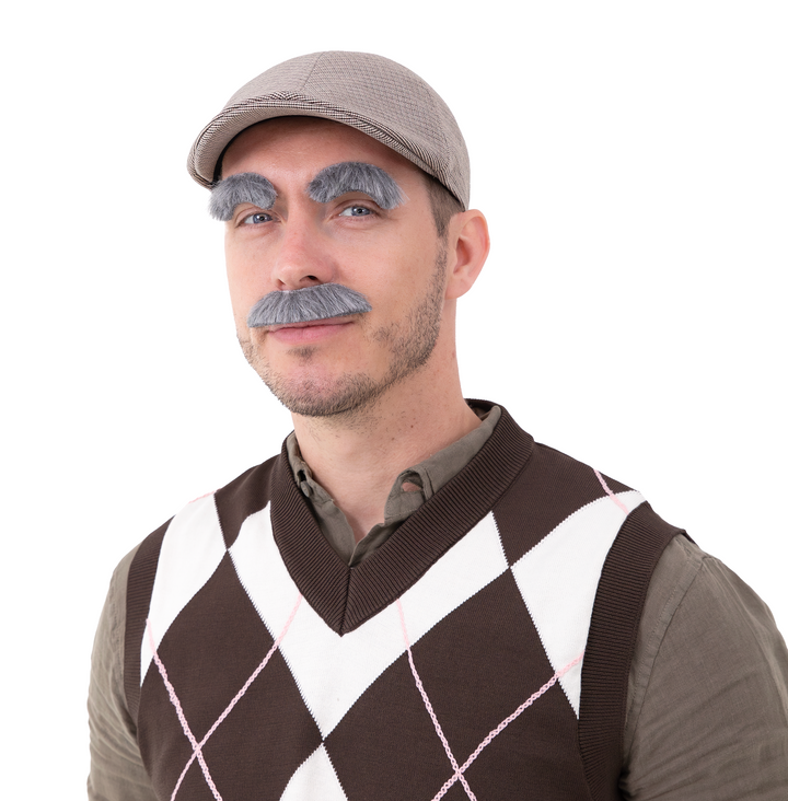 Sztuczne brwi i wąsy siwe - zestaw