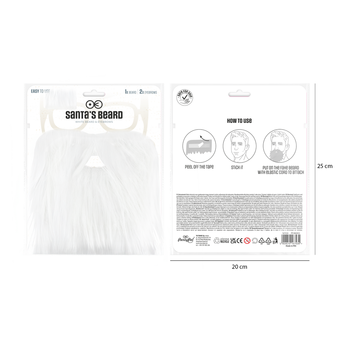 Sztuczne brwi i broda z wąsami Święty Mikołaj - zestaw
