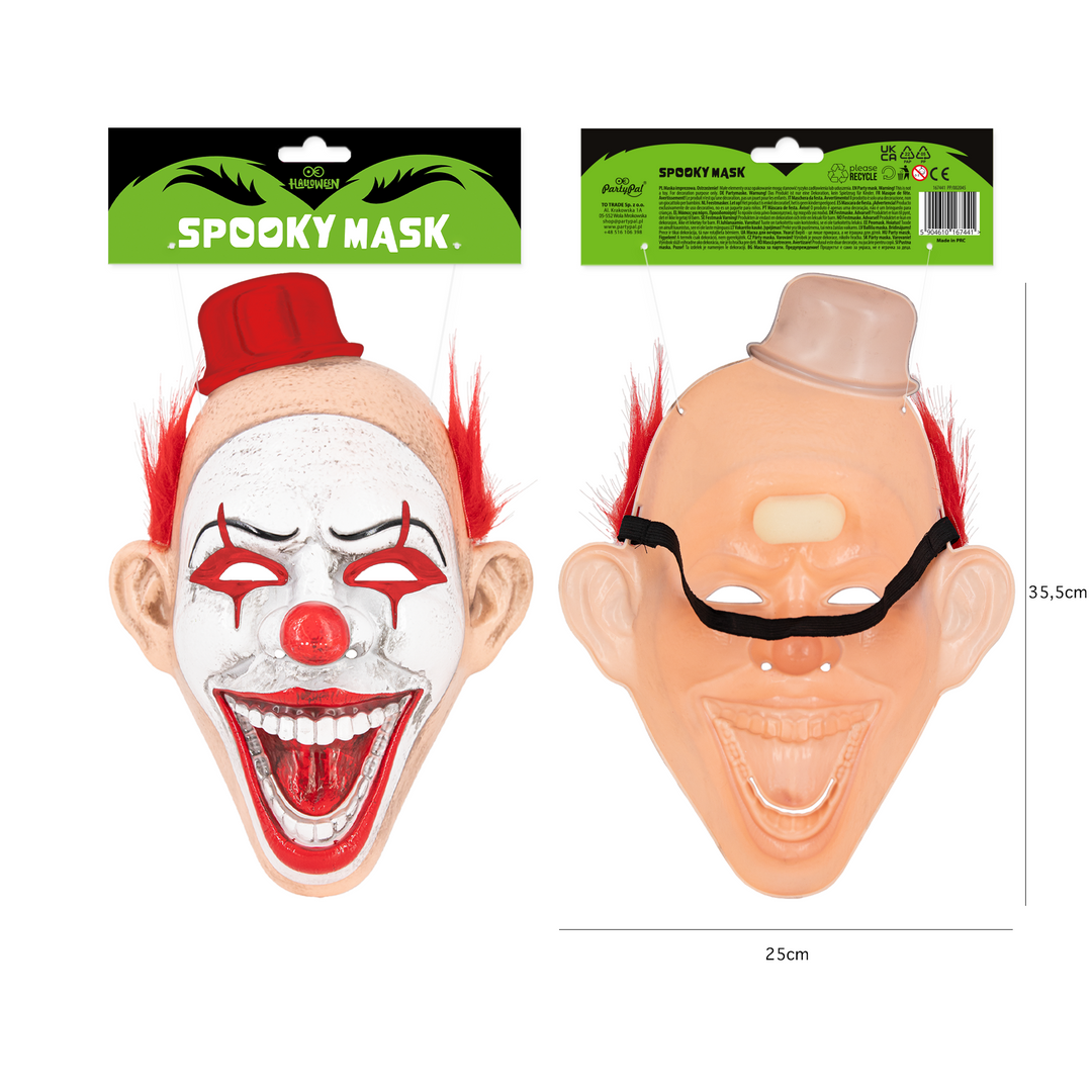 Maska Halloween Klaun z kapelusikiem 24,5x34,5 cm