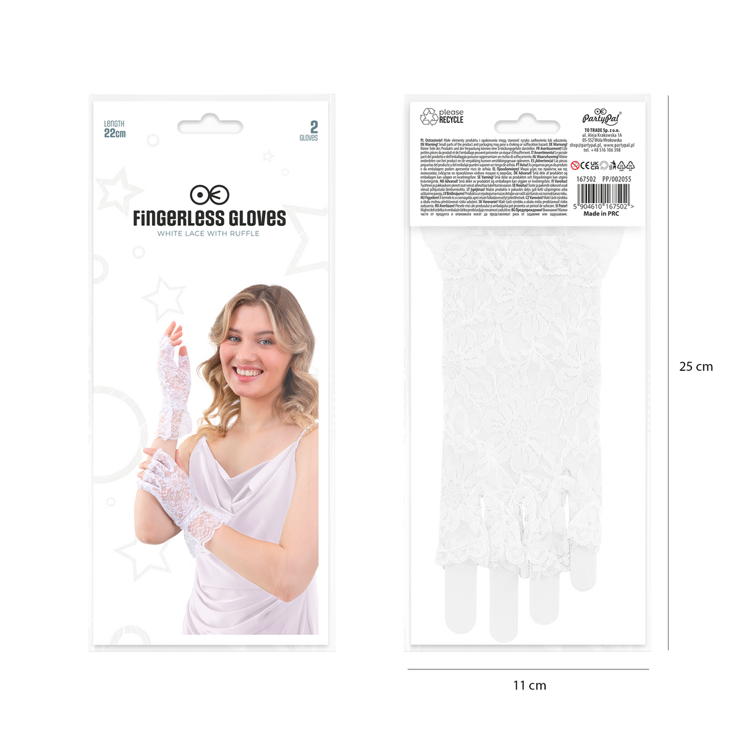 Rękawiczki koronkowe bez palców białe 22 cm