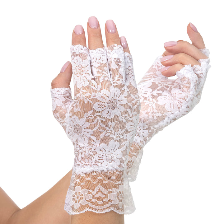 Rękawiczki koronkowe bez palców białe 22 cm
