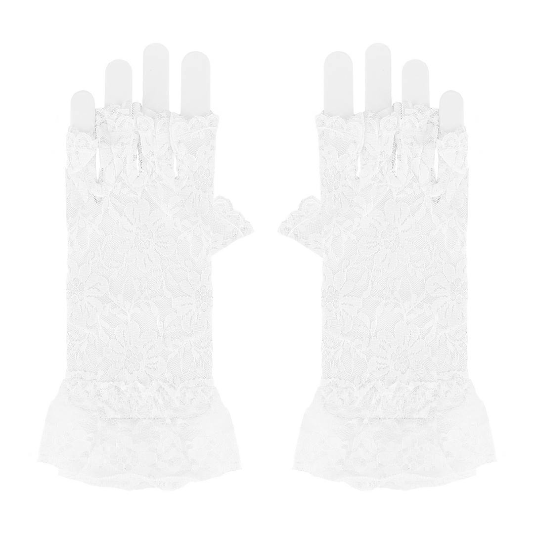 Rękawiczki koronkowe bez palców białe 22 cm