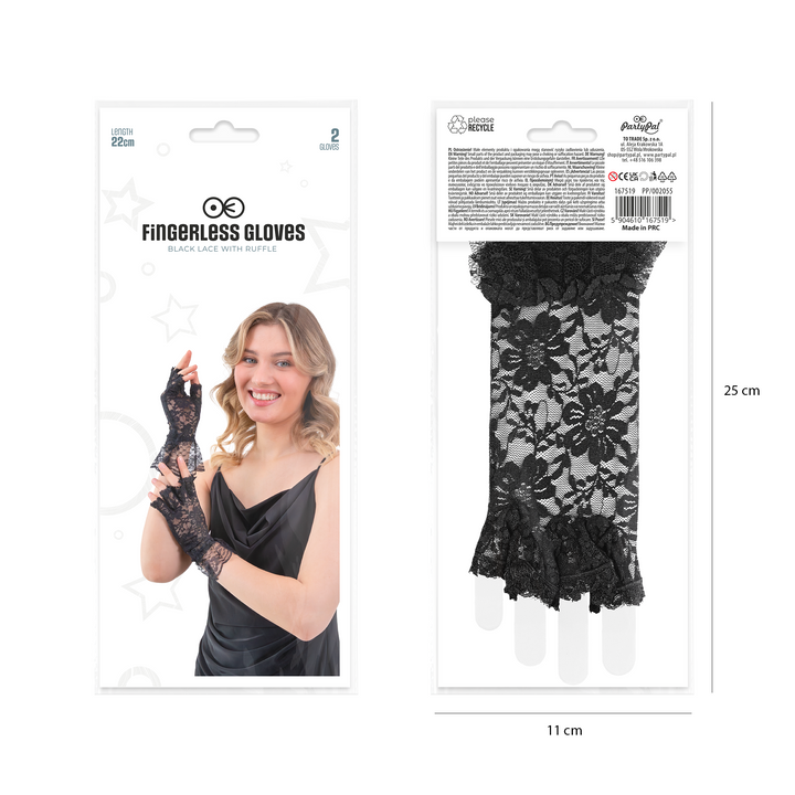 Rękawiczki koronkowe bez palców czarne 22 cm
