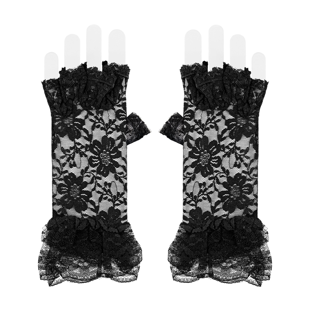 Rękawiczki koronkowe bez palców czarne 22 cm