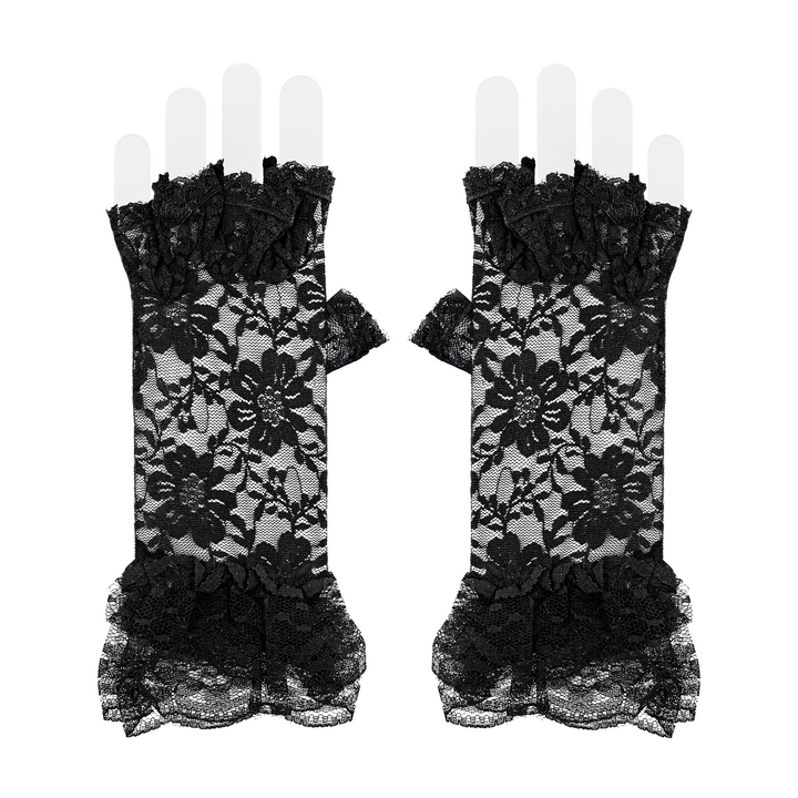 Rękawiczki koronkowe bez palców czarne 22 cm