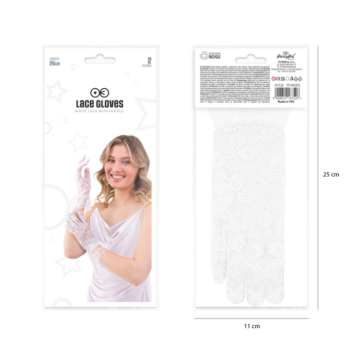 Rękawiczki koronkowe białe 26 cm
