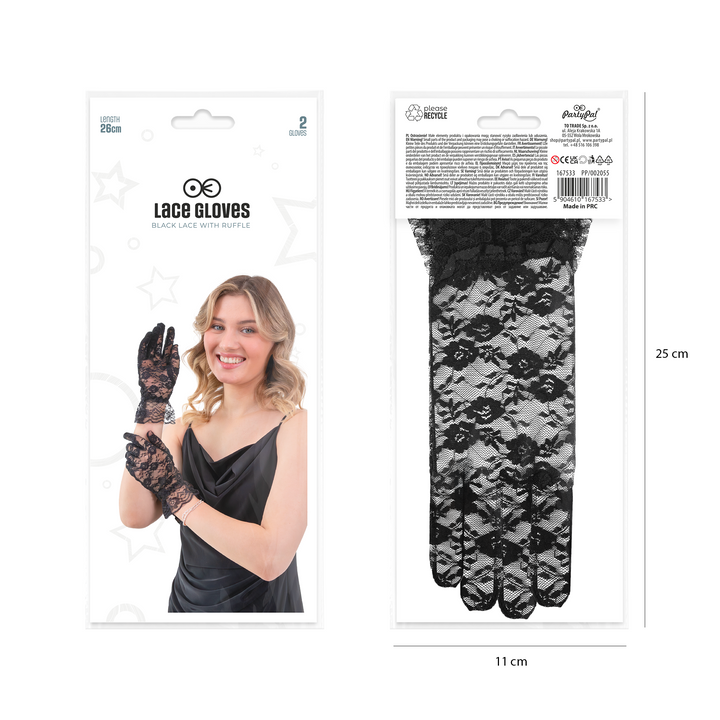 Rękawiczki koronkowe czarne 26 cm