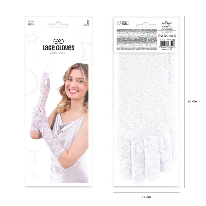 Rękawiczki koronkowe białe 40 cm