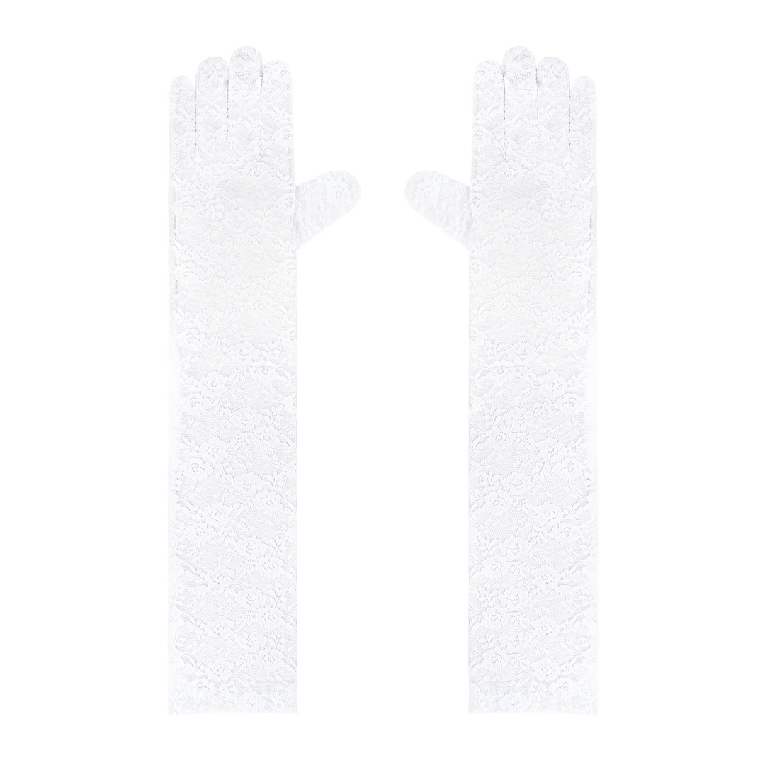 Rękawiczki koronkowe białe 40 cm