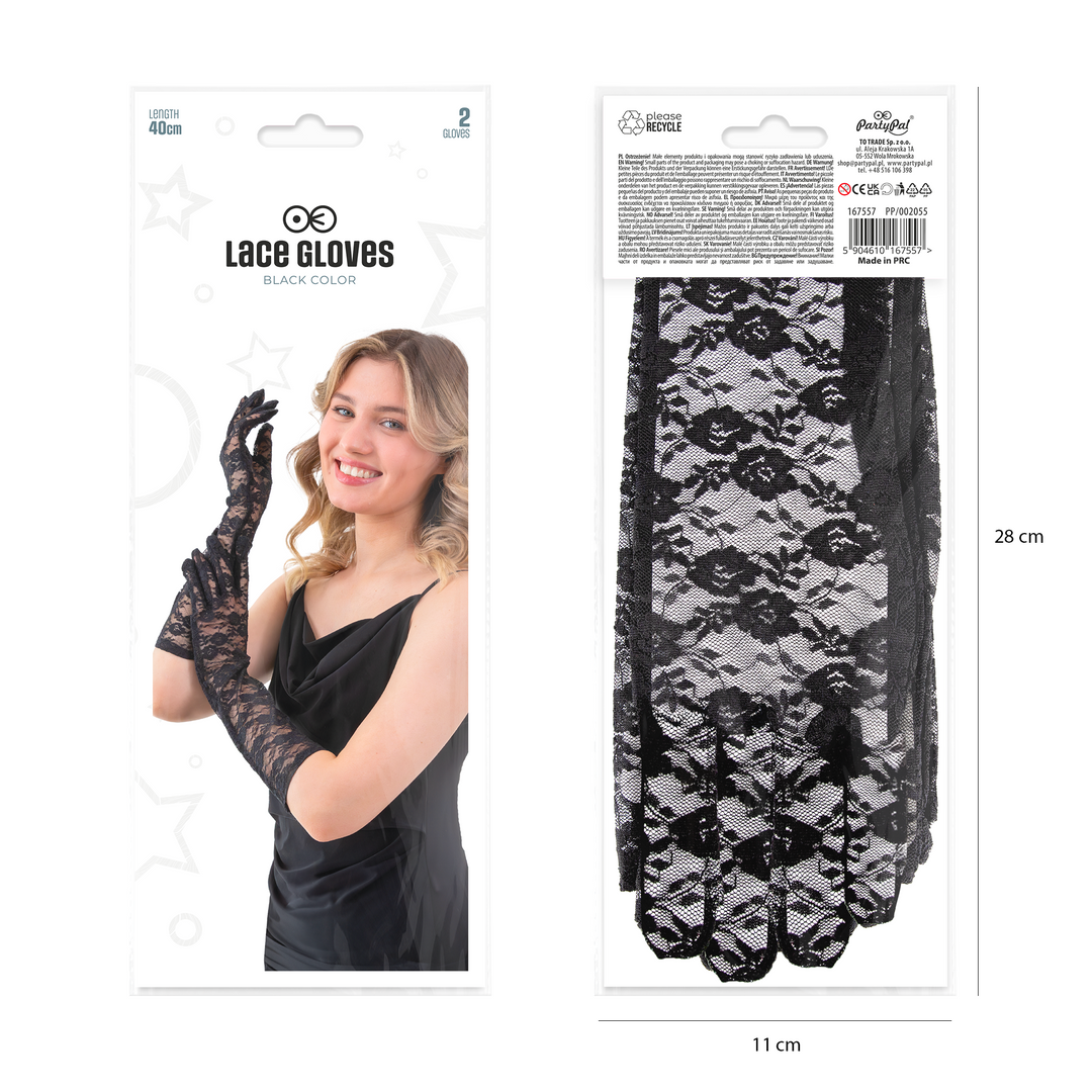 Rękawiczki koronkowe czarne 40 cm