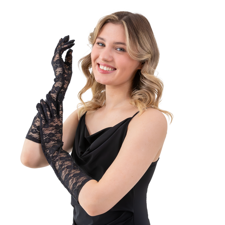 Rękawiczki koronkowe czarne 40 cm