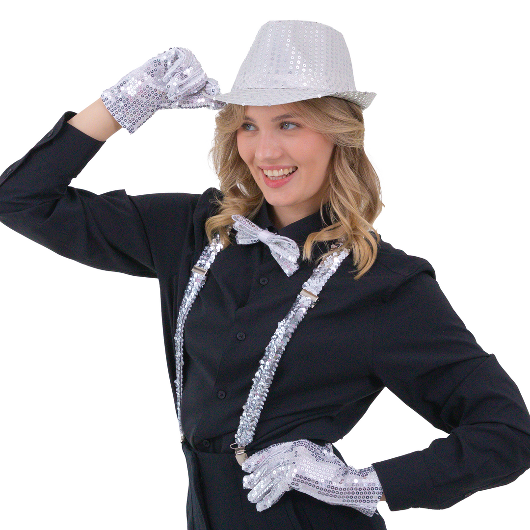 Rękawiczki cekinowe srebrne 26 cm