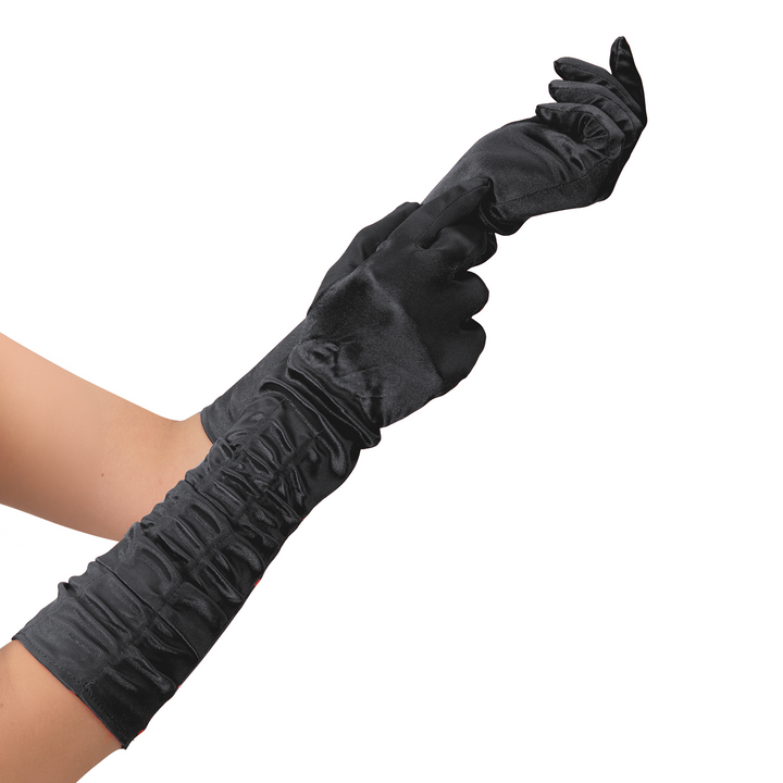 Rękawiczki satynowe z marszczeniem czarne 42 cm