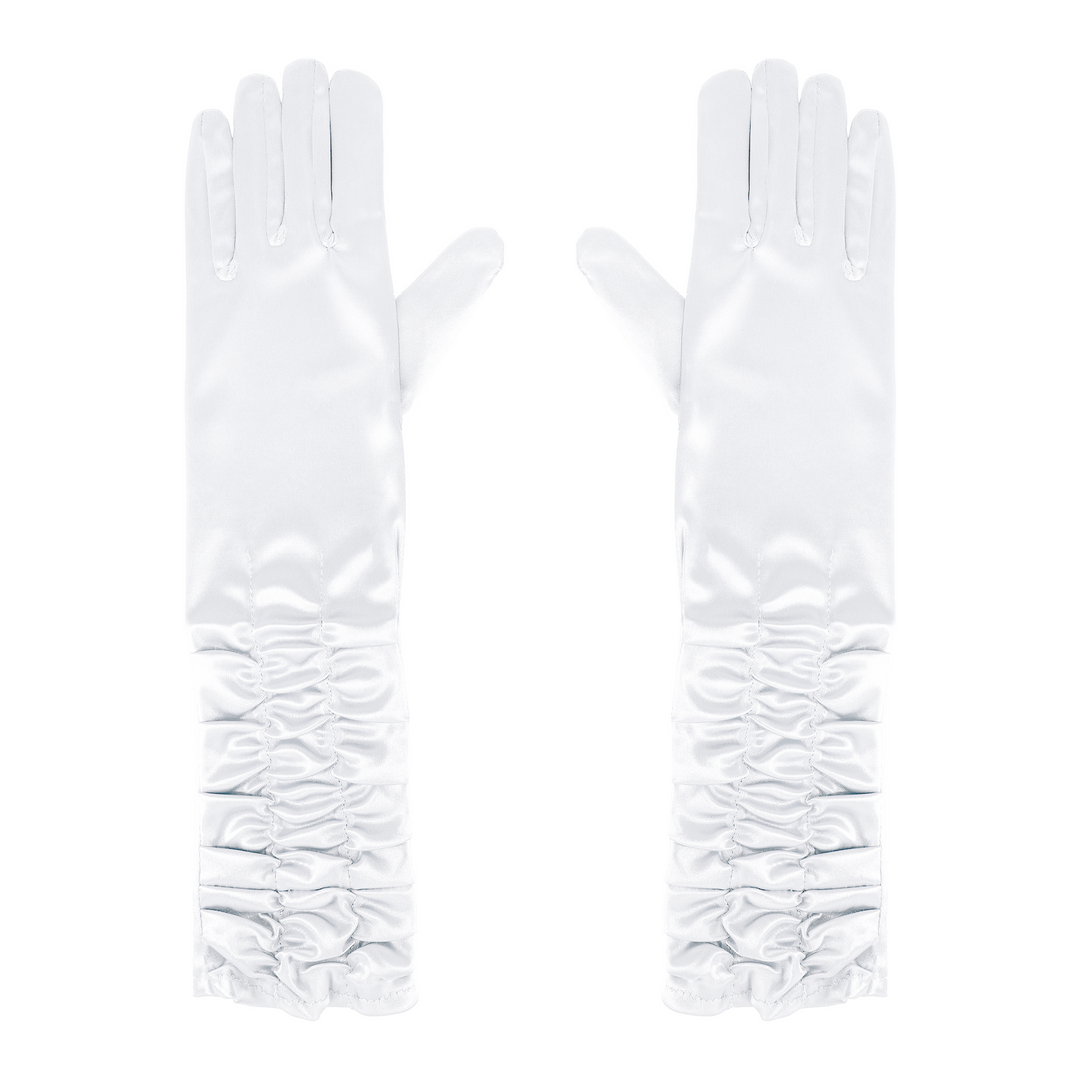 Rękawiczki satynowe z marszczeniem białe 42 cm