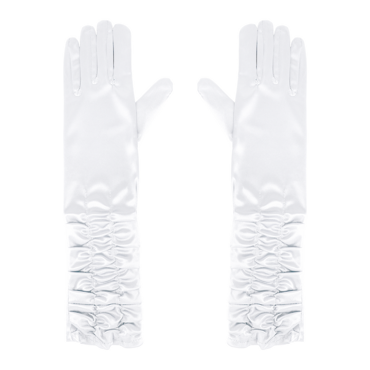 Rękawiczki satynowe z marszczeniem białe 42 cm