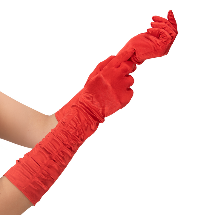 Rękawiczki satynowe z marszczeniem czerwone 42 cm