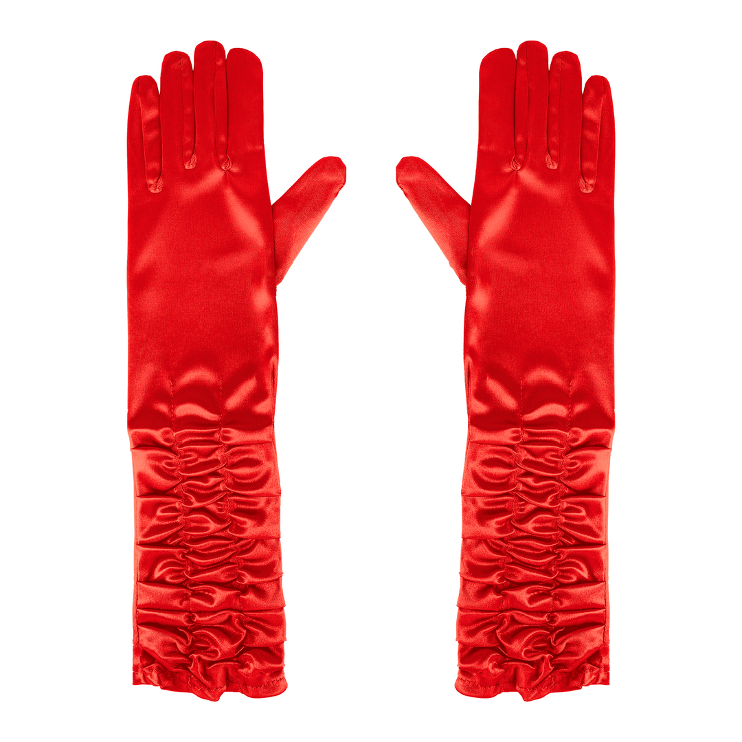 Rękawiczki satynowe z marszczeniem czerwone 42 cm