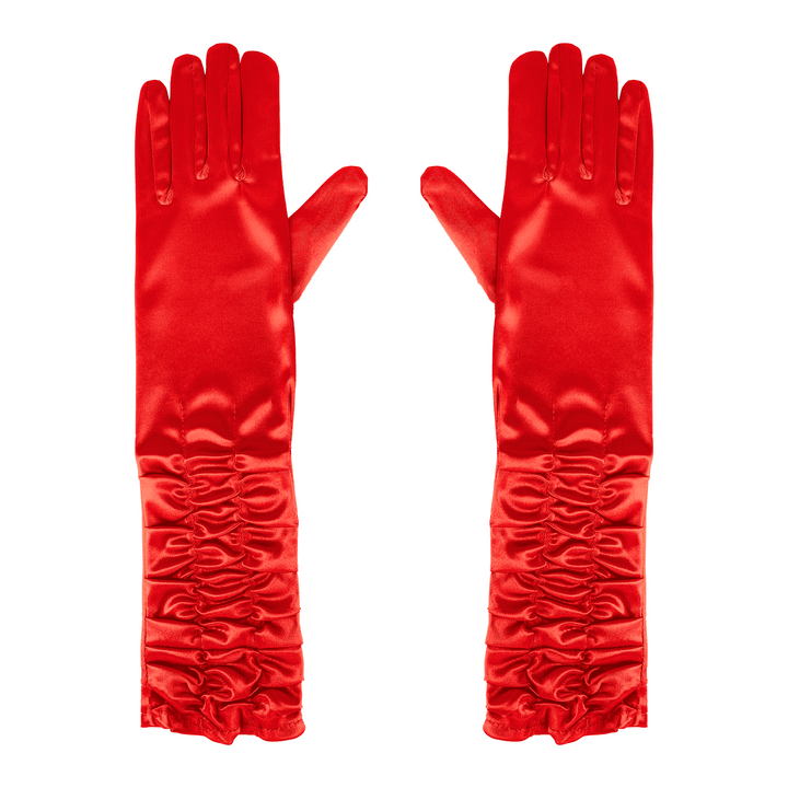 Rękawiczki satynowe z marszczeniem czerwone 42 cm
