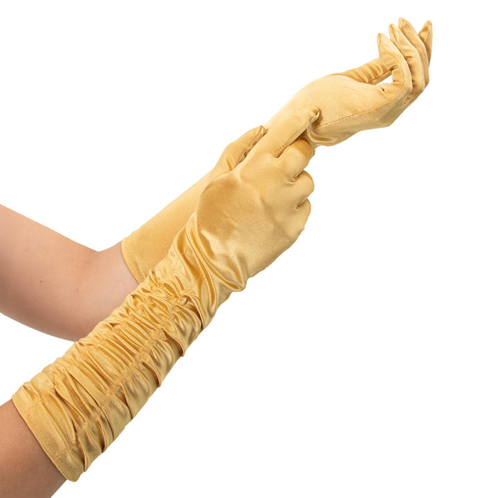 Rękawiczki satynowe z marszczeniem złote 42 cm