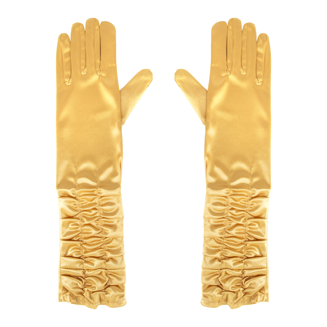 Rękawiczki satynowe z marszczeniem złote 42 cm