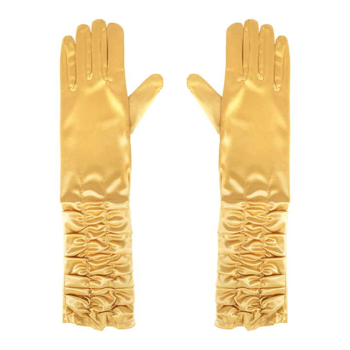Rękawiczki satynowe z marszczeniem złote 42 cm