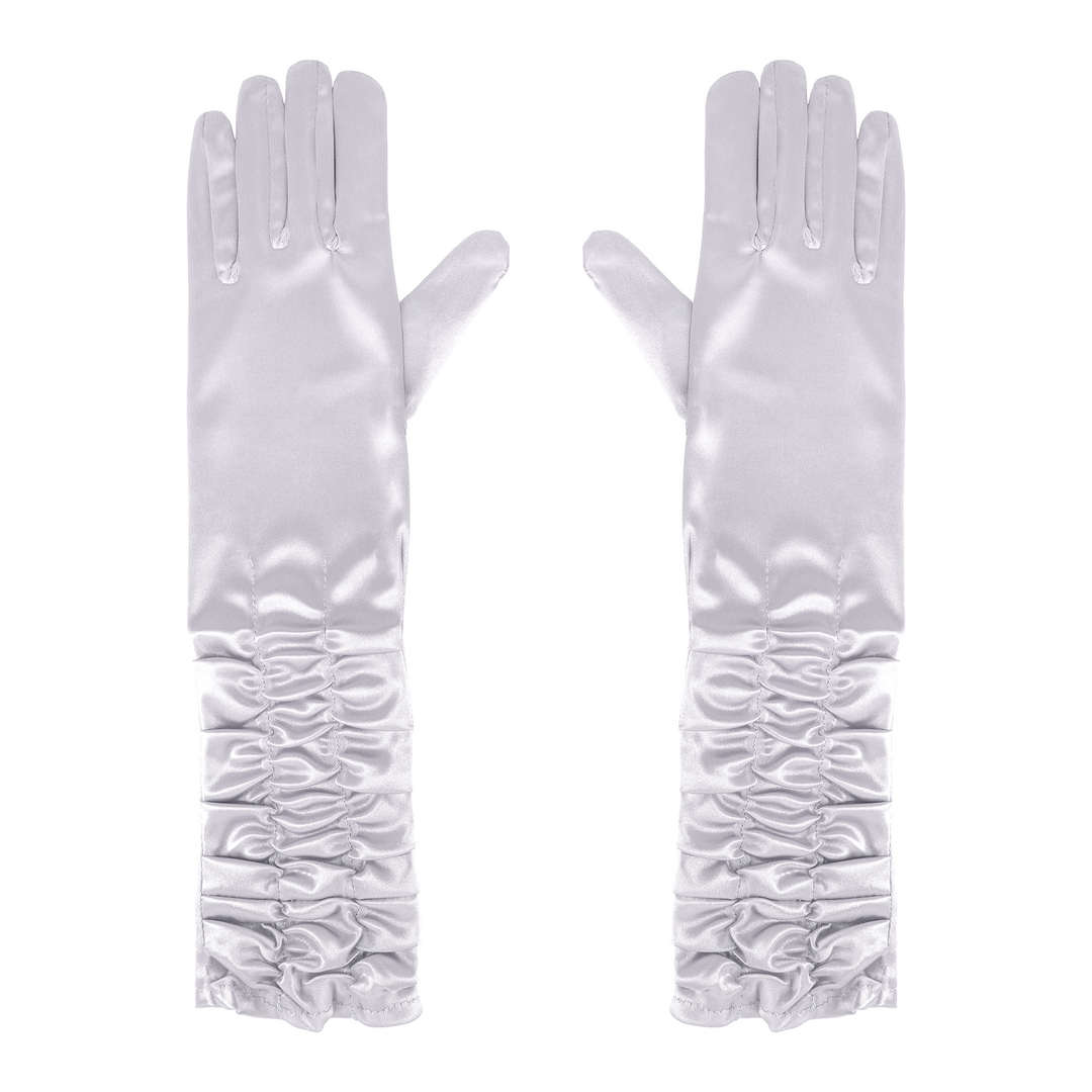 Rękawiczki satynowe z marszczeniem srebrne 42 cm