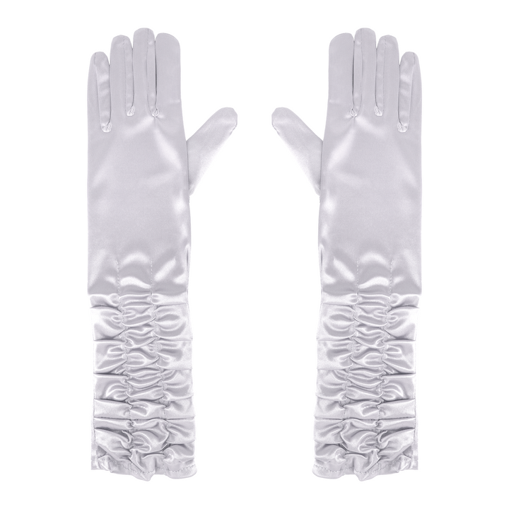 Rękawiczki satynowe z marszczeniem srebrne 42 cm