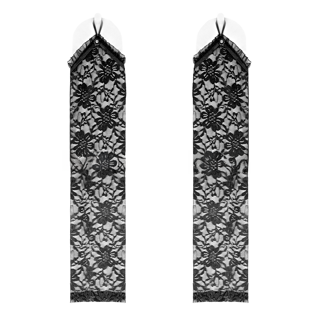 Rękawiczki koronkowe na palec z cyrkonią czarne 40 cm