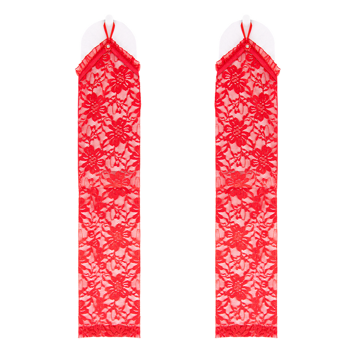 Rękawiczki koronkowe na palec z cyrkonią czerwone 40 cm