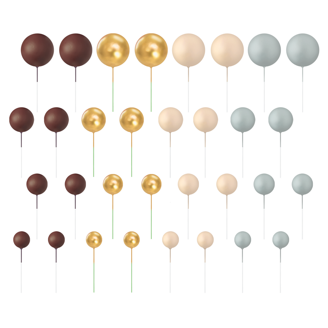 Cake toppers balls brown / gold / beige / gray 32 pcs set.