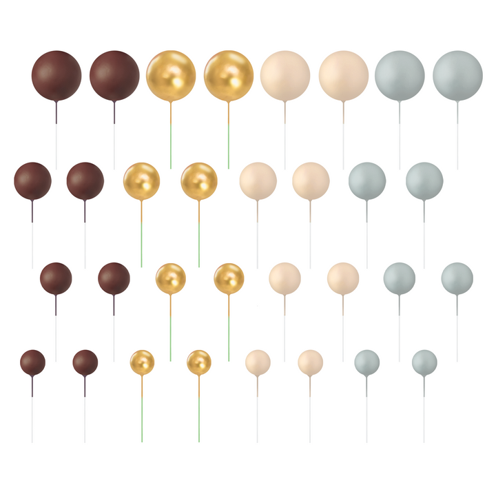 Cake toppers balls brown / gold / beige / gray 32 pcs set.