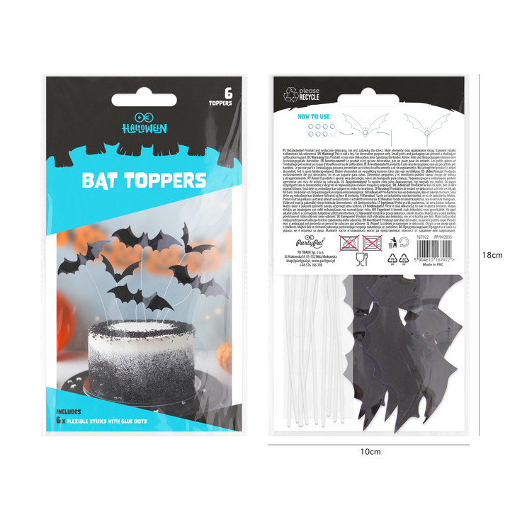 Toppery na tort Halloween Nietoperze DIY 6 szt.