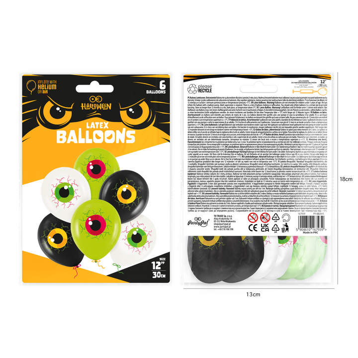 Balony Halloween Oczy 12cali 6 szt. zestaw