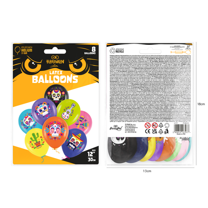 Balony Meksykańskie Halloween 12 cali 8 szt. zestaw