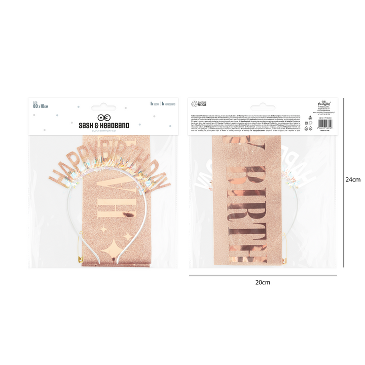Szarfa i opaska urodzinowa Happy Birthday rose gold - zestaw
