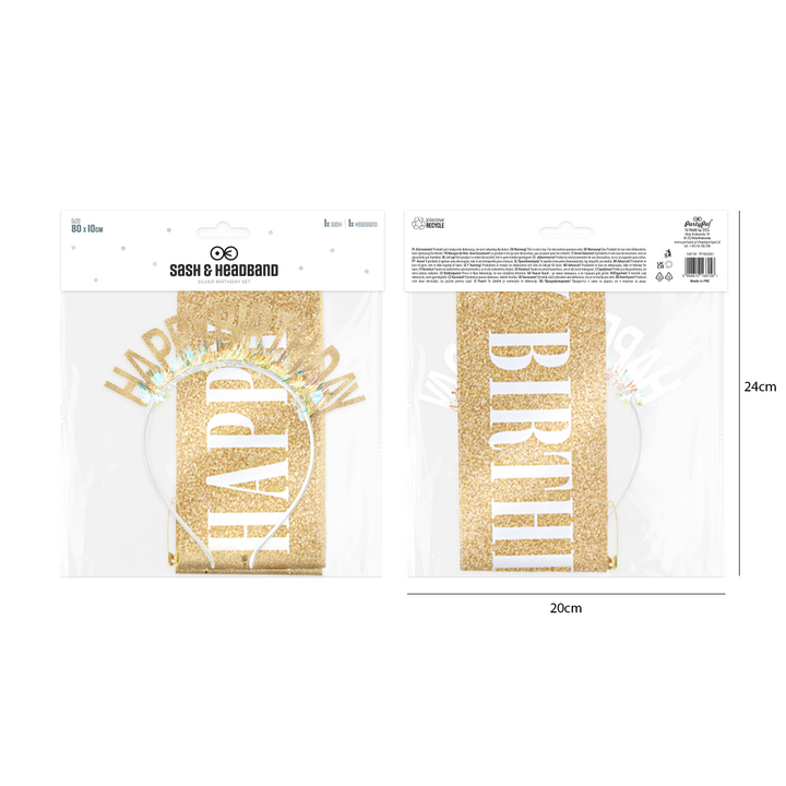Szarfa i opaska urodzinowa Happy Birthday złota - zestaw