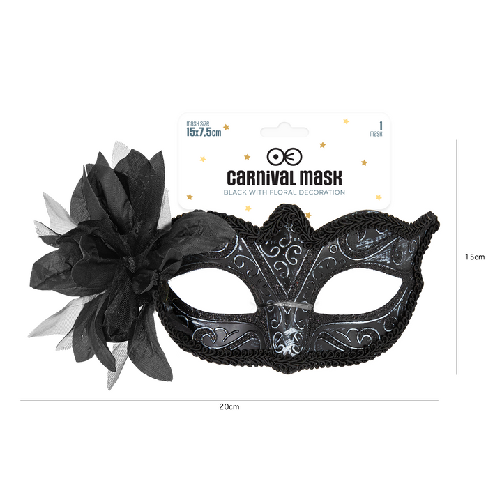 Maska karnawałowa z kwiatem czarna