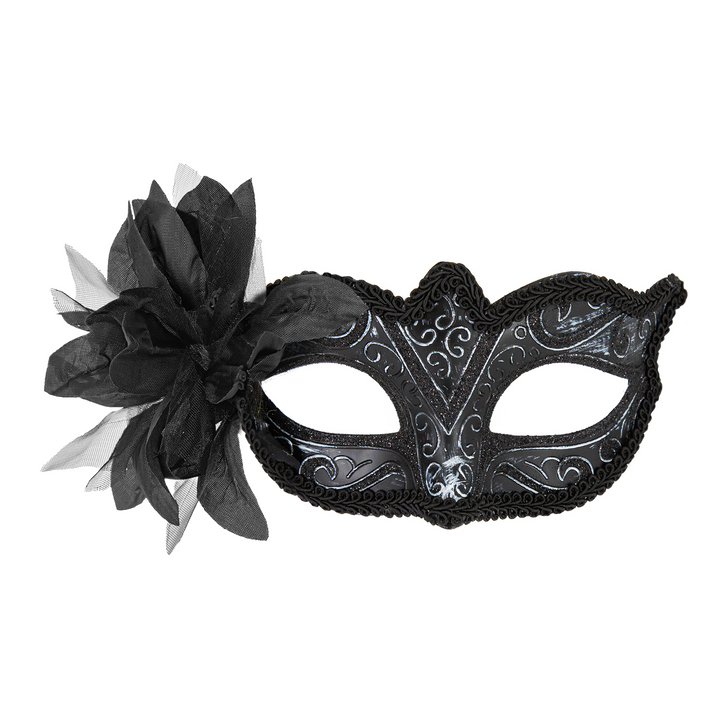 Maska karnawałowa z kwiatem czarna